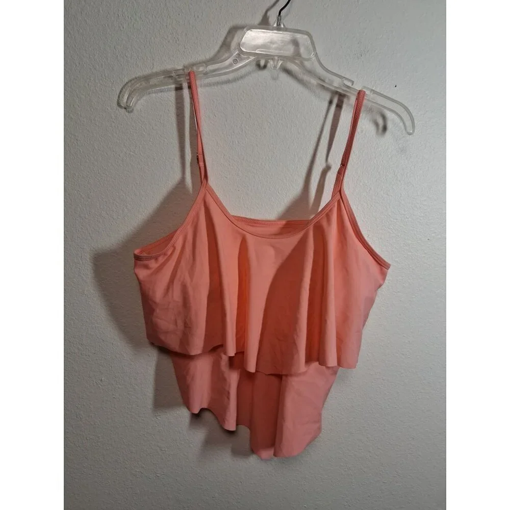 NWT Tankini Swimsuit Top Layered Ruffles Retro Beach Pool Pink Women's Size XXL